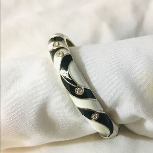 Black, white and gold hinged bangle